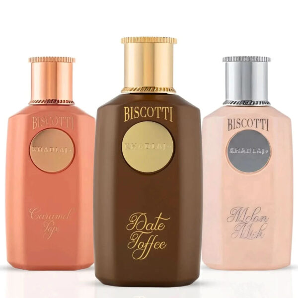 khadlaj Biscotti Melon Misk Date Toffee & Caramel Pop Sprays Bundle Eau de Parfum for Unisex – 100 ml