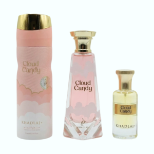 Khadlaj Cloud Candy for Everyone for Unisex – 6.67 oz Deodorant Spray, 3.4 oz / 100 ml Extrait de Parfum Spray, 0.8 oz Perfume Oil