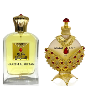Khadlaj Hareem Al Sultan Gold Bundle for Everyone for Unisex – 2.5 oz Eau de Parfum Spray, 1.18 oz Concentrated Perfume Rollerball