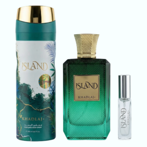 Khadlaj Island for Everyone for Unisex – 3.4 oz / 100 ml Extrait de Parfum Spray, 6.67 oz Deodorant Spray, 0.27 oz Extrait de Parfum