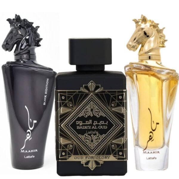 Lattafa Bade'e Al Oud for Glory Maahir & Maahir Black The Epitome of Warm and Woody Luxury Eau de Parfum for Unisex – 100 ml