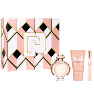 Paco Rabanne Olympea for Women – 2.7 oz Eau de Parfum Spray; 3.4 oz Body Lotion; 0.34 oz Eau de Parfum Mini Spray