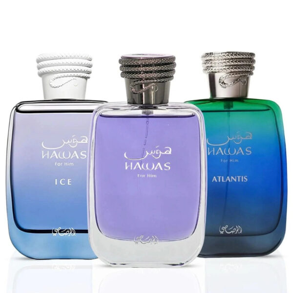 Rasasi Hawas Hawas Ice & Hawas Atlantis Sprays Bundle Eau de Parfum for Men – 100 ml