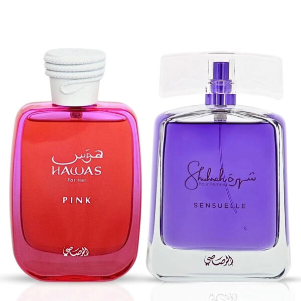 Rasasi Hawas Pink & Shuhrah Sensuelle Sprays Bundle Eau de Parfum for Women – 100 ml