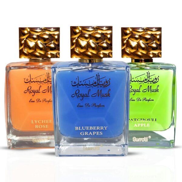Surrati Royal Musk Blueberry Grapes Patchouli Apple & Lychee Rose Sprays Bundle Eau de Parfum for Unisex – 100 ml