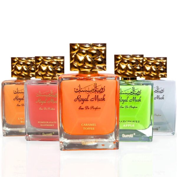 Surrati Royal Musk Caramel Toffee Patchouli Apple Pomegranate Raspberry Lychee Rose & Royal Musk Sprays Collection Eau de Parfum for Unisex – 100 ml