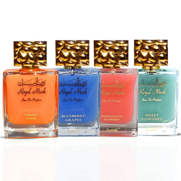 Surrati Royal Musk Caramel Toffee Pomegranate Raspberry Blueberry Grapes & Sweet Powdery Sprays Bundle Eau de Parfum for Unisex – 100 ml