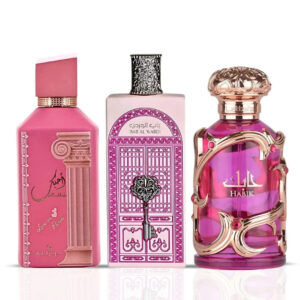 Lattafa Ahubbak Love in Paris & Bab al Wardi by Ard Al Zaafaran & Habik Women Sprays Mary’s Pink Bundle Eau de Parfum for