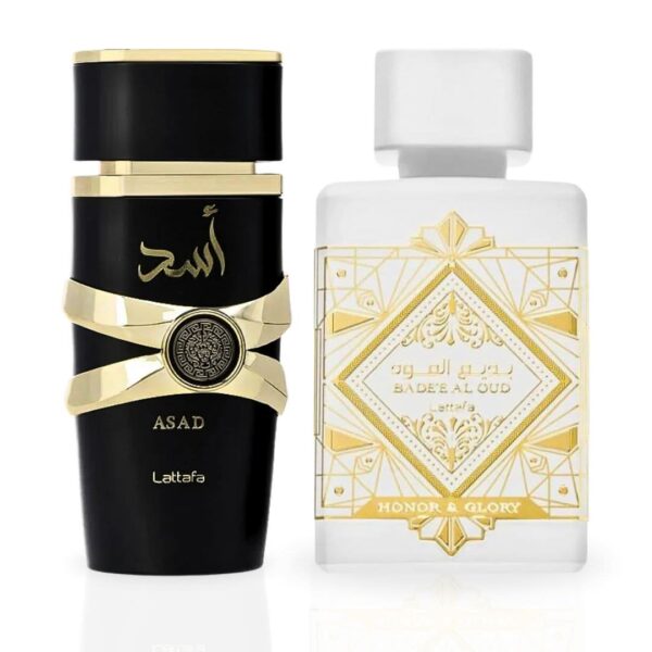 Lattafa Asad And Bade’e Al Oud Honor & Glory Sprays Bundle Eau de Parfum for Unisex Lattafa Asad And Bade’e Al Oud Honor & Glory Sprays Bundle Eau de Parfum for Unisex