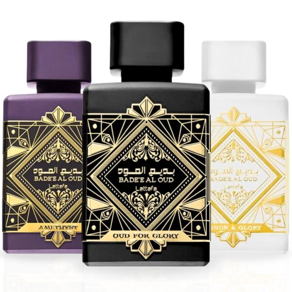 Lattafa Bade’e Al Oud Glory Bade’e Al Oud Amethyst & Bade’e Al Oud Honor & Glory Sprays Bundle Eau de Parfum for Unisex Lattafa Bade’e Al Oud Glory Bade’e Al Oud Amethyst & Bade’e Al Oud Honor & Glory Sprays Bundle Eau de Parfum for Unisex