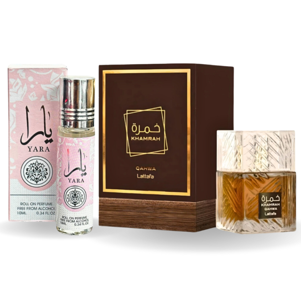 Lattafa Khamrah Qahwa & Yara Roll On CPO by Ard Al Zaafaran. BUNDLE Eau de Parfum for Unisex Lattafa Khamrah Qahwa & Yara Roll On CPO by Ard Al Zaafaran. BUNDLE Eau de Parfum for Unisex