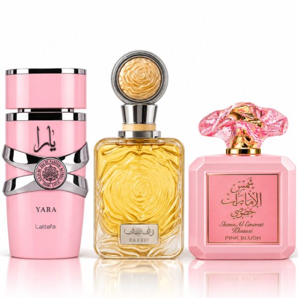 Lattafa Yara & Pink Blush & Rafeef by Ard Al Zaafaran Sprays Bundle Eau de Parfum for Unisex Lattafa Yara & Pink Blush & Rafeef by Ard Al Zaafaran Sprays Bundle Eau de Parfum for Unisex